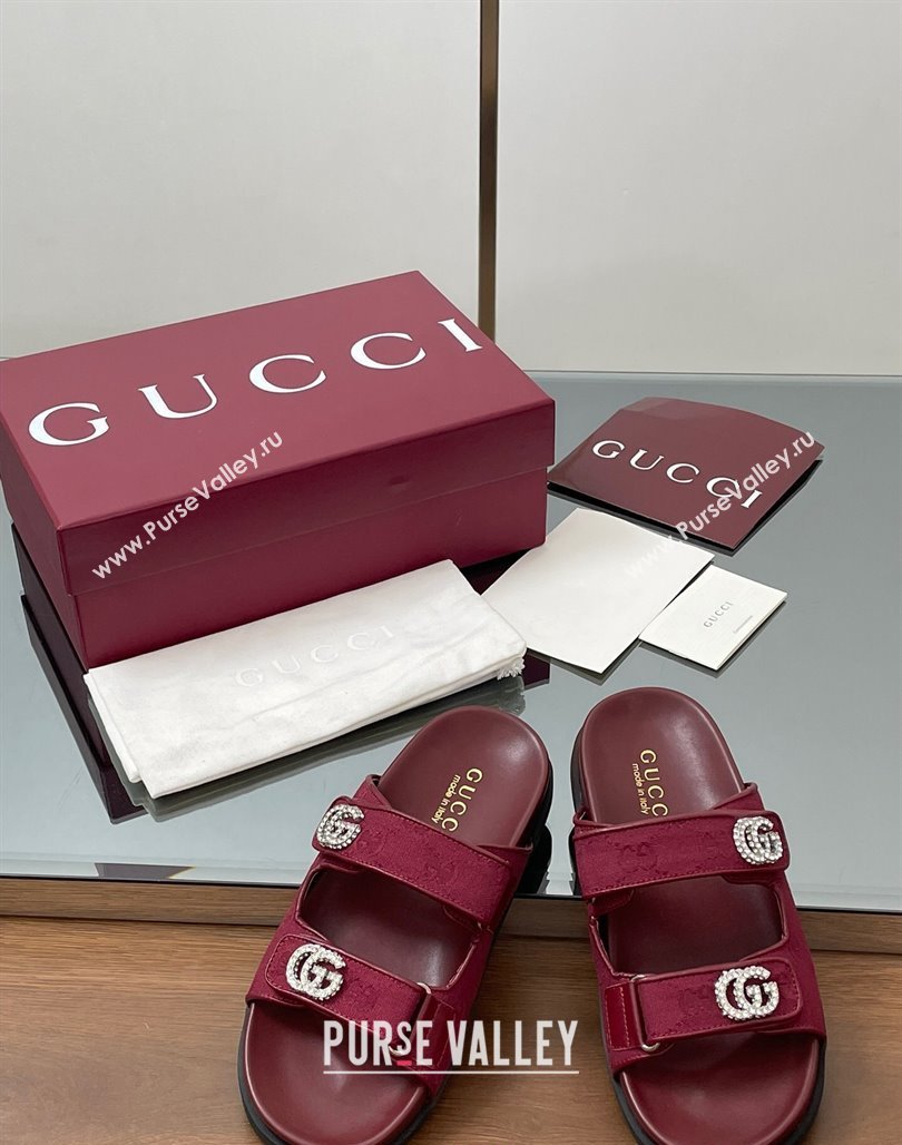 Gucci GG Canvas Flat Slides Sandal with Strass Double G Red 2025 鈥?16633 (MD-250423070)