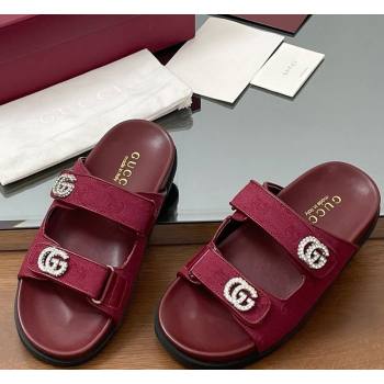 Gucci GG Canvas Flat Slides Sandal with Strass Double G Red 2025 鈥?16633 (MD-250423070)