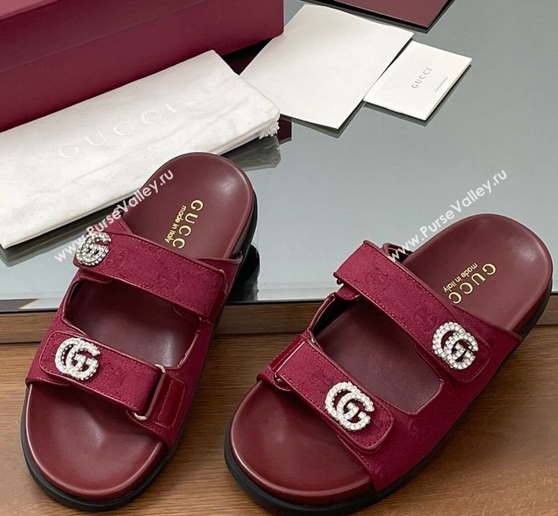 Gucci GG Canvas Flat Slides Sandal with Strass Double G Red 2025 鈥?16633 (MD-250423070)
