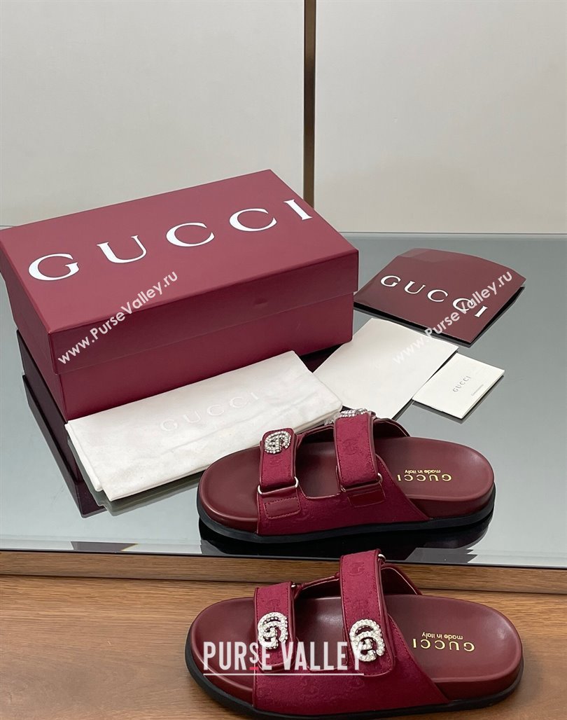 Gucci GG Canvas Flat Slides Sandal with Strass Double G Red 2025 鈥?16633 (MD-250423070)