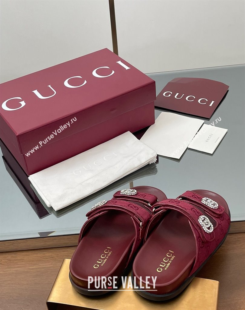 Gucci GG Canvas Flat Slides Sandal with Strass Double G Red 2025 鈥?16633 (MD-250423070)