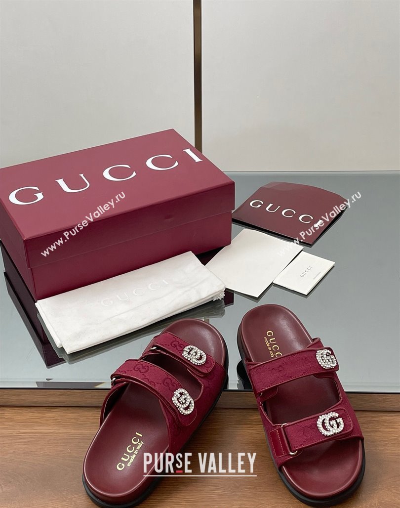 Gucci GG Canvas Flat Slides Sandal with Strass Double G Red 2025 鈥?16633 (MD-250423070)