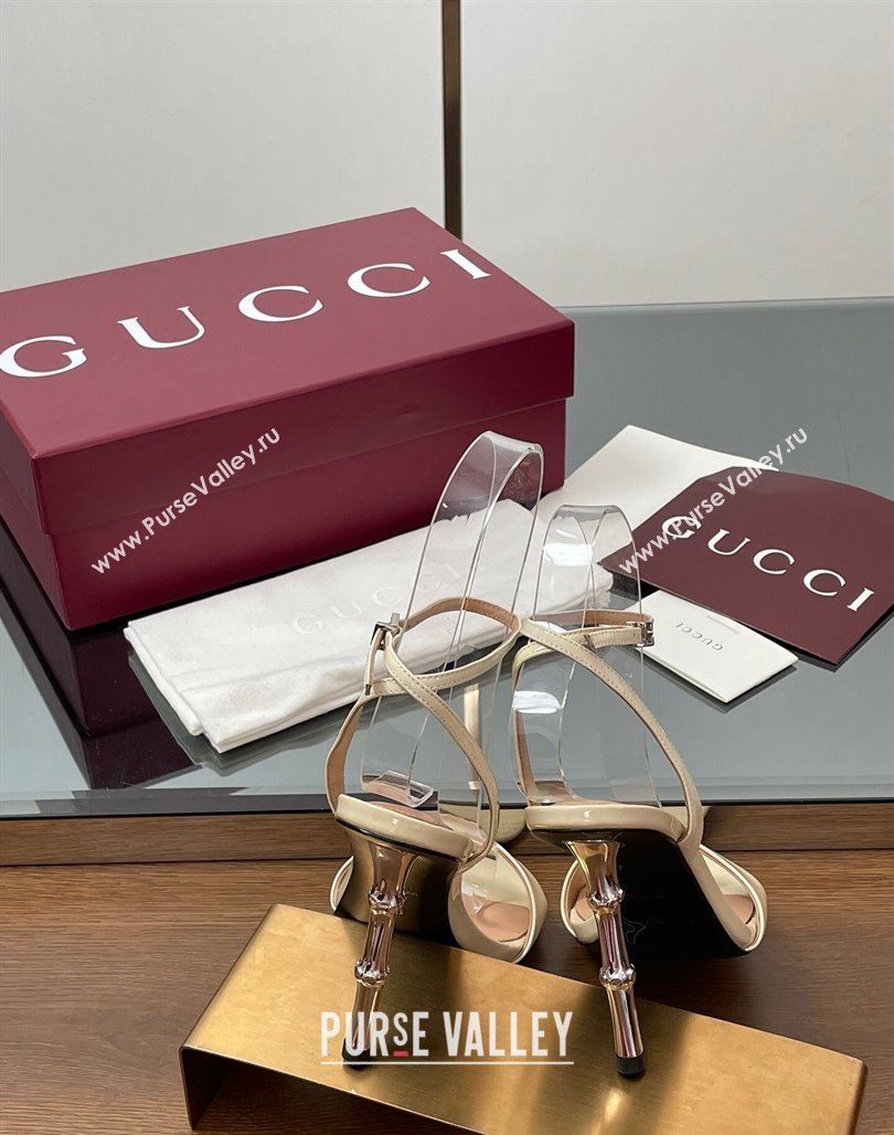 Gucci Patent Leather Sandals 9.5cm with Bamboo-Effect Heel White 2025 812999 (MD-250423004)