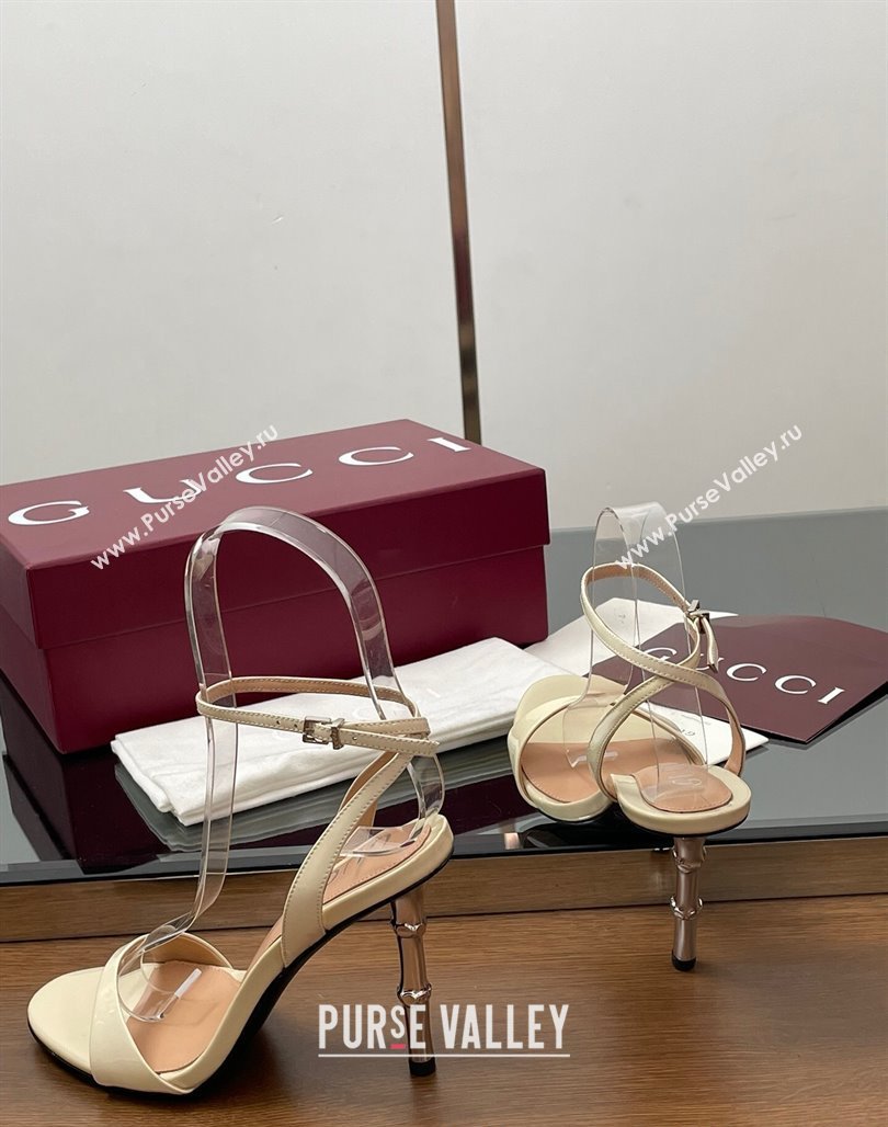 Gucci Patent Leather Sandals 9.5cm with Bamboo-Effect Heel White 2025 812999 (MD-250423004)