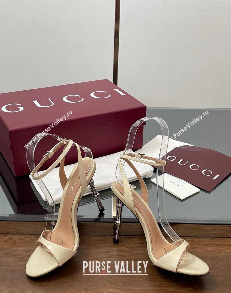 Gucci Patent Leather Sandals 9.5cm with Bamboo-Effect Heel White 2025 812999 (MD-250423004)