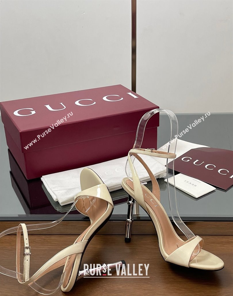 Gucci Patent Leather Sandals 9.5cm with Bamboo-Effect Heel White 2025 812999 (MD-250423004)