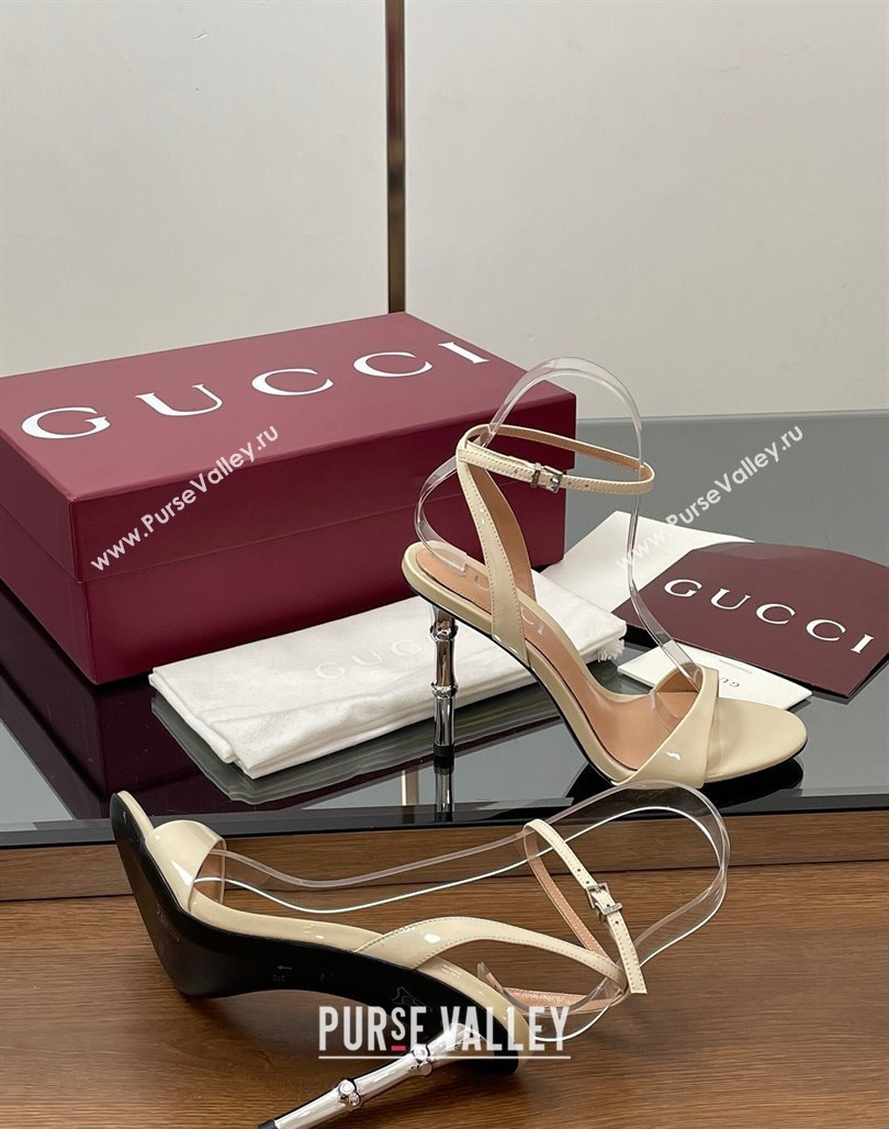 Gucci Patent Leather Sandals 9.5cm with Bamboo-Effect Heel White 2025 812999 (MD-250423004)