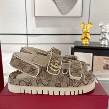 Gucci GG Canvas Strap Sandals with Double G Beige 2025 ‎816630 (MD-250423100)