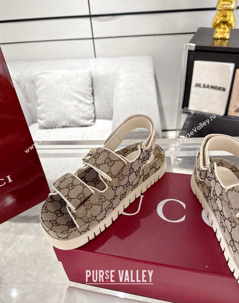 Gucci GG Canvas Strap Sandals with Double G Beige 2025 ‎816630 (MD-250423100)