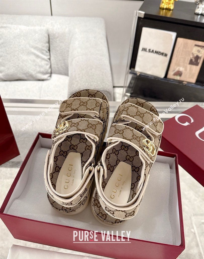 Gucci GG Canvas Strap Sandals with Double G Beige 2025 ‎816630 (MD-250423100)