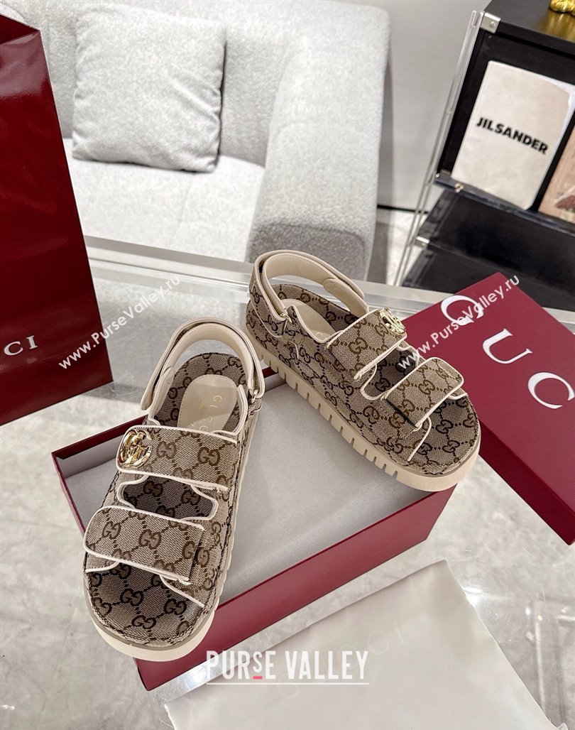 Gucci GG Canvas Strap Sandals with Double G Beige 2025 ‎816630 (MD-250423100)