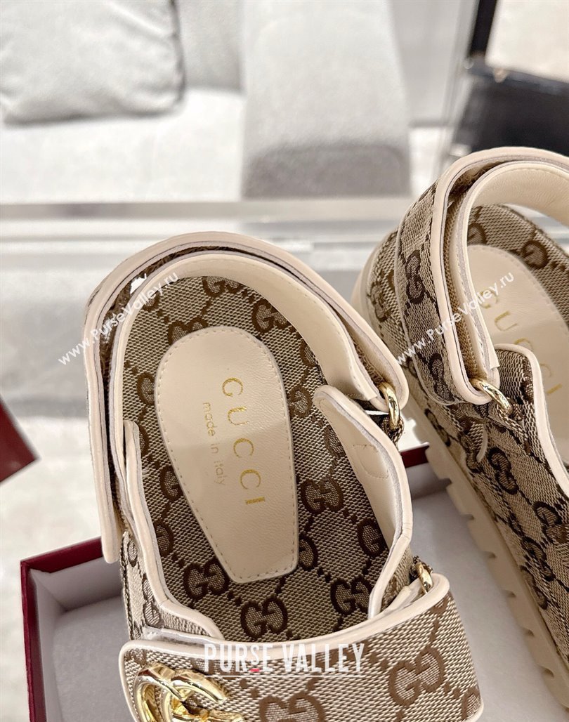 Gucci GG Canvas Strap Sandals with Double G Beige 2025 ‎816630 (MD-250423100)