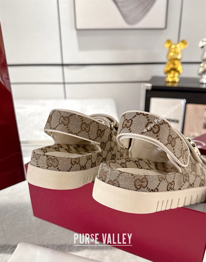 Gucci GG Canvas Strap Sandals with Double G Beige 2025 ‎816630 (MD-250423100)