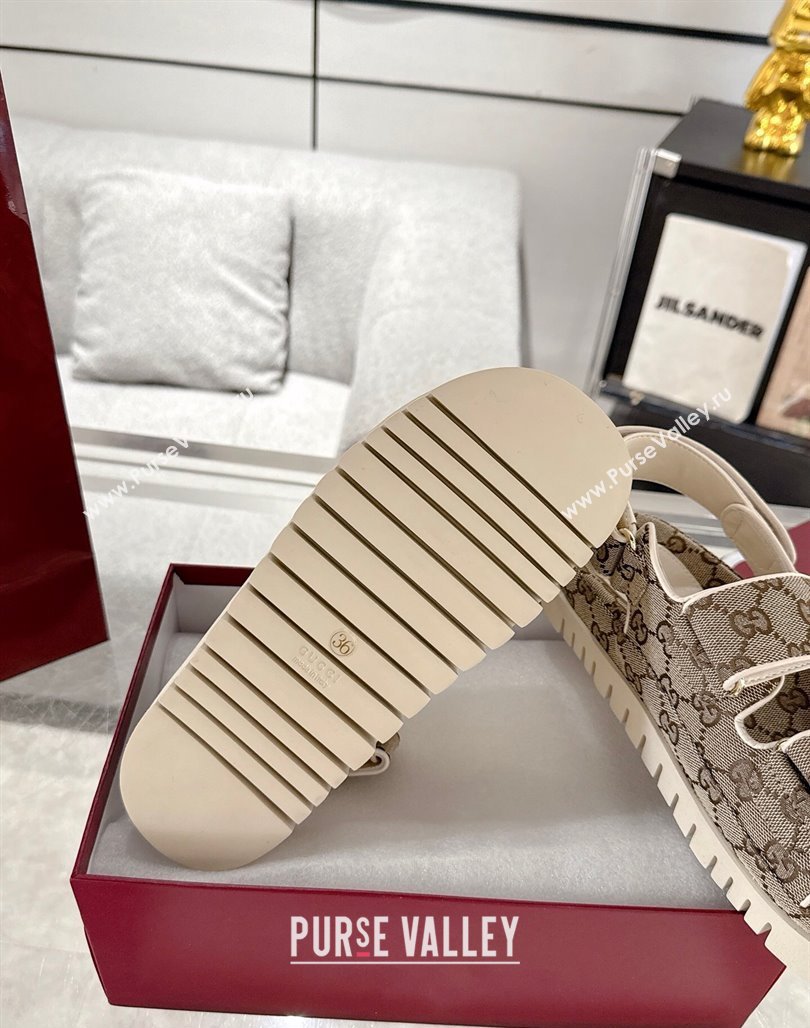 Gucci GG Canvas Strap Sandals with Double G Beige 2025 ‎816630 (MD-250423100)