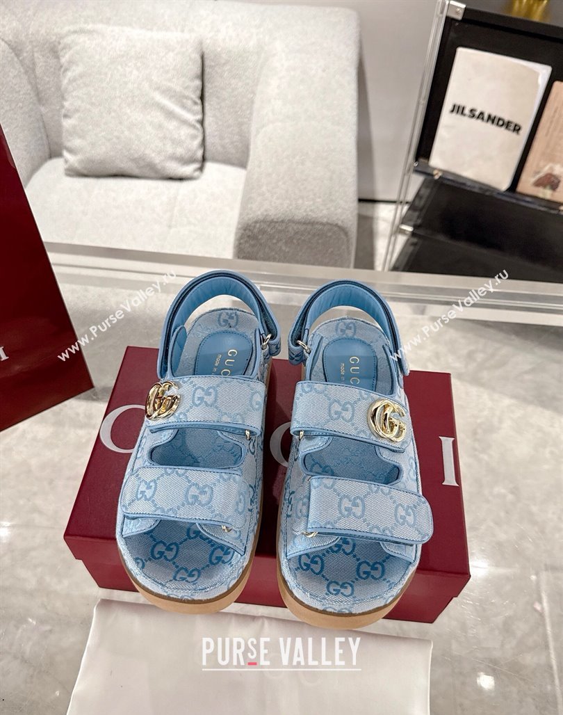 Gucci GG Canvas Strap Sandals with Double G Light Blue 2025 ‎816630 (MD-250423101)