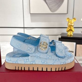 Gucci GG Canvas Strap Sandals with Double G Light Blue 2025 ‎816630 (MD-250423101)