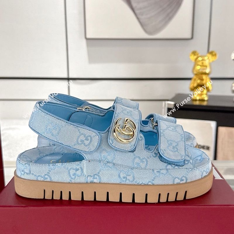 Gucci GG Canvas Strap Sandals with Double G Light Blue 2025 ‎816630 (MD-250423101)