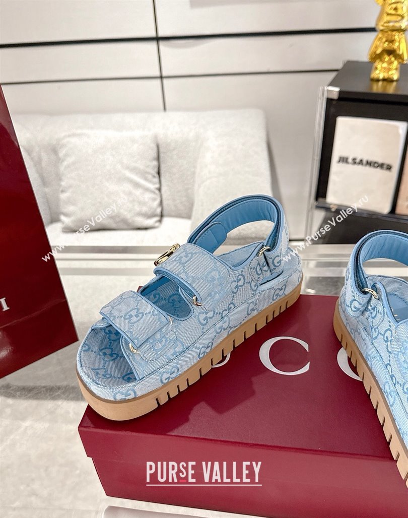 Gucci GG Canvas Strap Sandals with Double G Light Blue 2025 ‎816630 (MD-250423101)