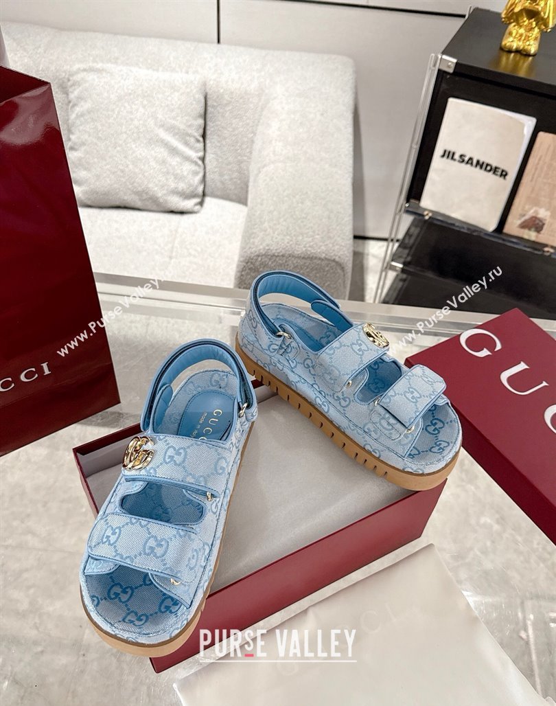 Gucci GG Canvas Strap Sandals with Double G Light Blue 2025 ‎816630 (MD-250423101)