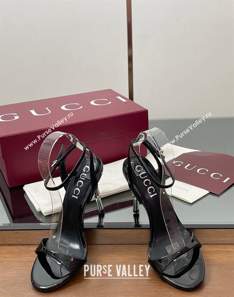 Gucci Patent Leather Sandals 9.5cm with Bamboo-Effect Heel Black 2025 812999 (MD-250423001)