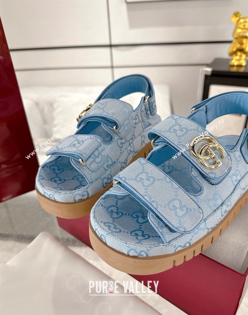 Gucci GG Canvas Strap Sandals with Double G Light Blue 2025 ‎816630 (MD-250423101)
