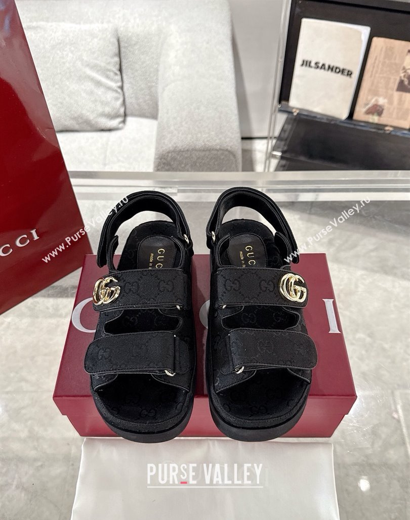 Gucci GG Canvas Strap Sandals with Double G Black 2025 ‎816630 (MD-250423102)