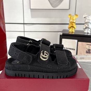 Gucci GG Canvas Strap Sandals with Double G Black 2025 ‎816630 (MD-250423102)