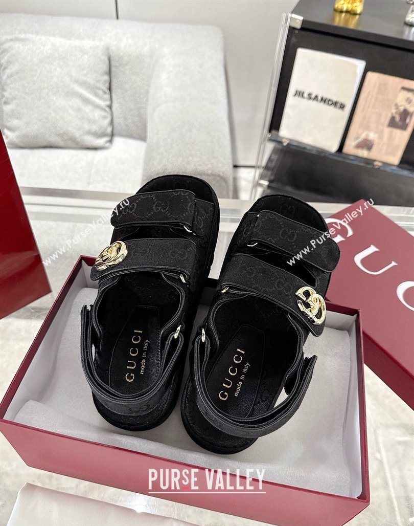 Gucci GG Canvas Strap Sandals with Double G Black 2025 ‎816630 (MD-250423102)