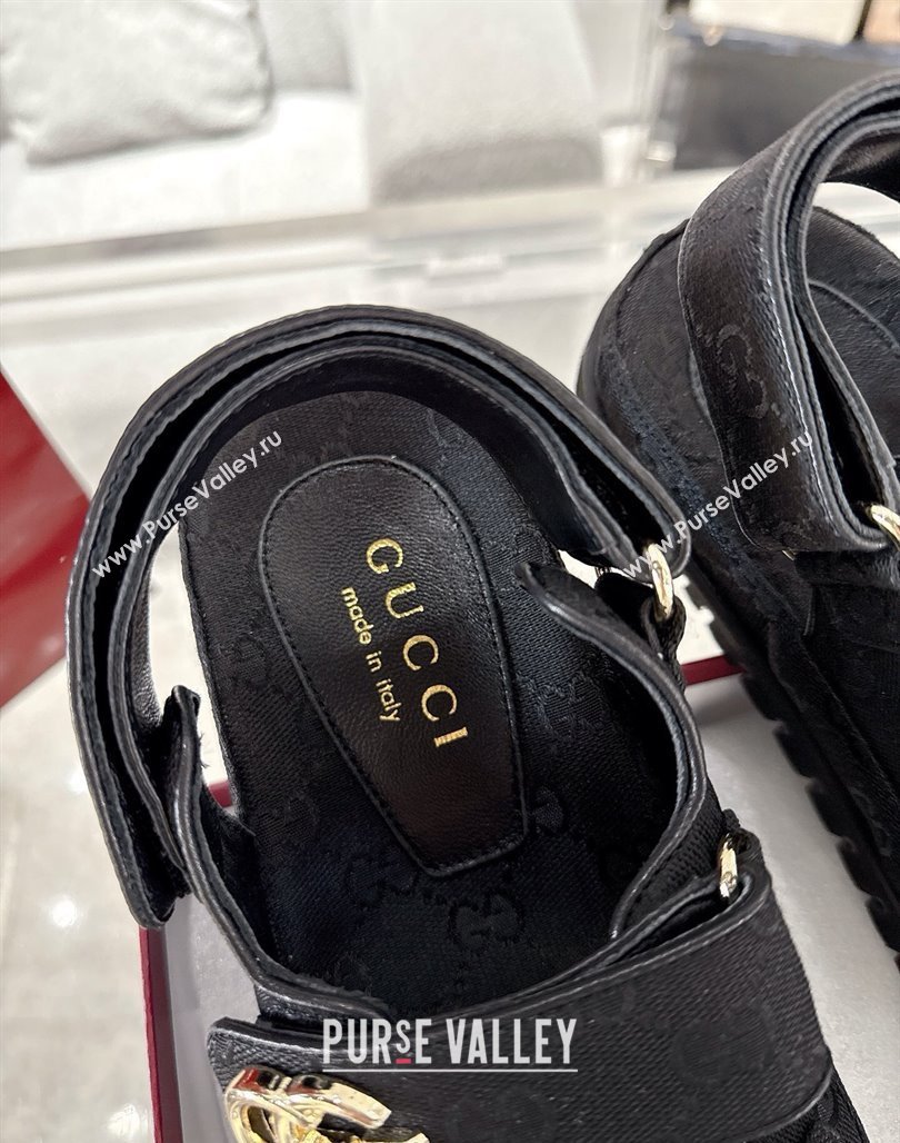 Gucci GG Canvas Strap Sandals with Double G Black 2025 ‎816630 (MD-250423102)