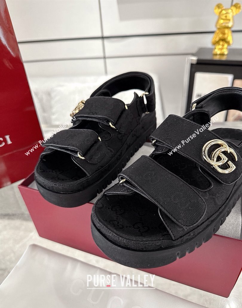 Gucci GG Canvas Strap Sandals with Double G Black 2025 ‎816630 (MD-250423102)