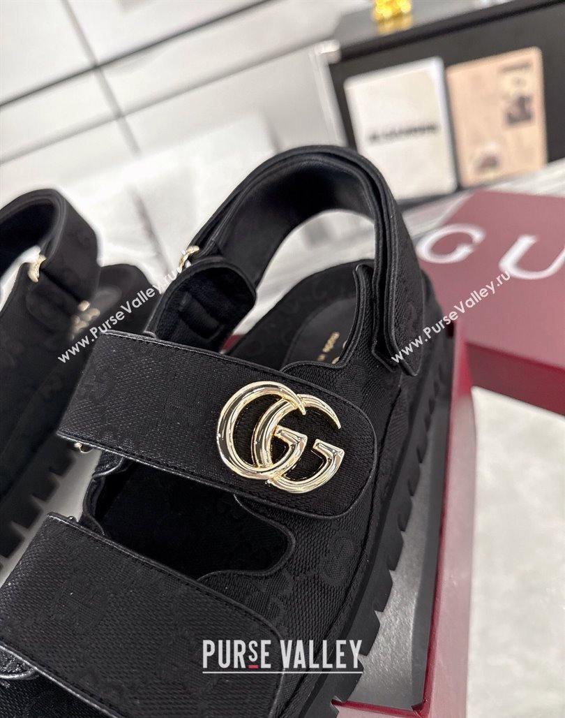 Gucci GG Canvas Strap Sandals with Double G Black 2025 ‎816630 (MD-250423102)