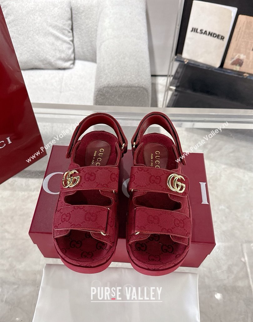 Gucci GG Canvas Strap Sandals with Double G Red 2025 ‎816630 (MD-250423103)