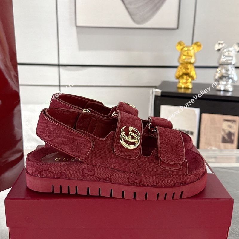 Gucci GG Canvas Strap Sandals with Double G Red 2025 ‎816630 (MD-250423103)