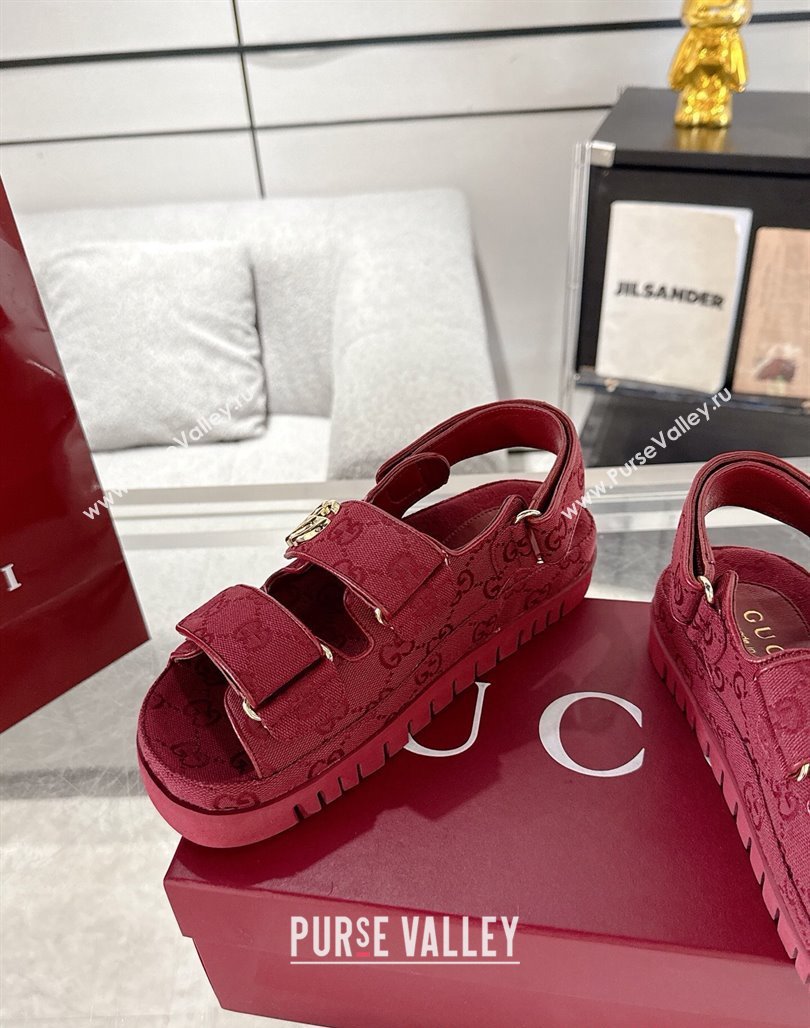 Gucci GG Canvas Strap Sandals with Double G Red 2025 ‎816630 (MD-250423103)