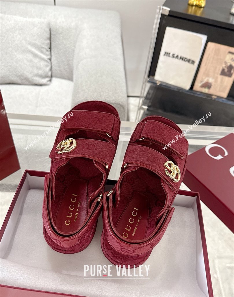 Gucci GG Canvas Strap Sandals with Double G Red 2025 ‎816630 (MD-250423103)