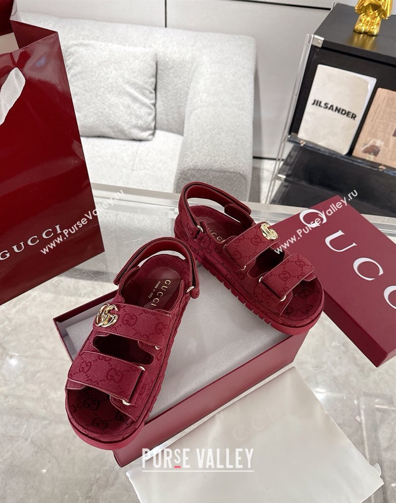 Gucci GG Canvas Strap Sandals with Double G Red 2025 ‎816630 (MD-250423103)