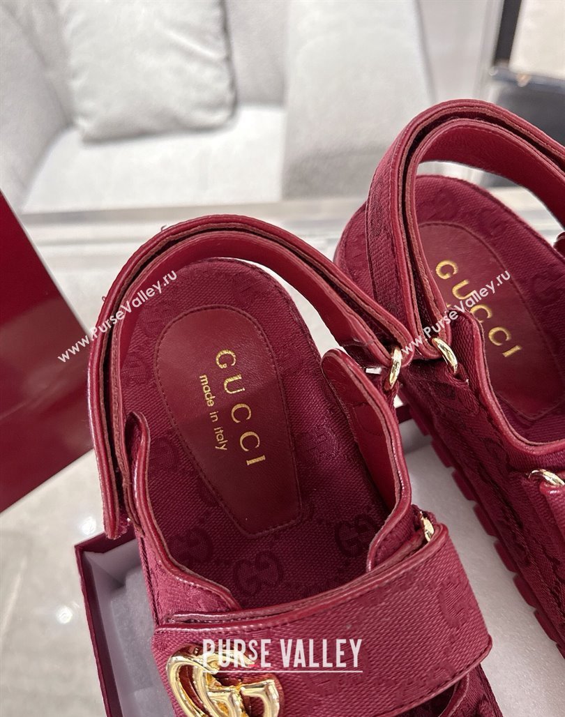 Gucci GG Canvas Strap Sandals with Double G Red 2025 ‎816630 (MD-250423103)
