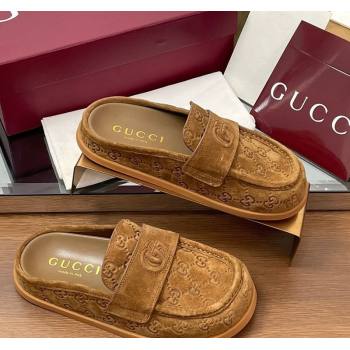 Gucci GG Suede Flat Mules with Double G Light Brown 2025 ‎817468 (MD-250423105)