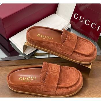 Gucci GG Suede Flat Mules with Double G Brown2 2025 ‎817468 (MD-250423106)