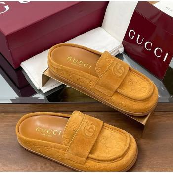 Gucci GG Suede Flat Mules with Double G Yellow 2025 ‎817468 (MD-250423107)