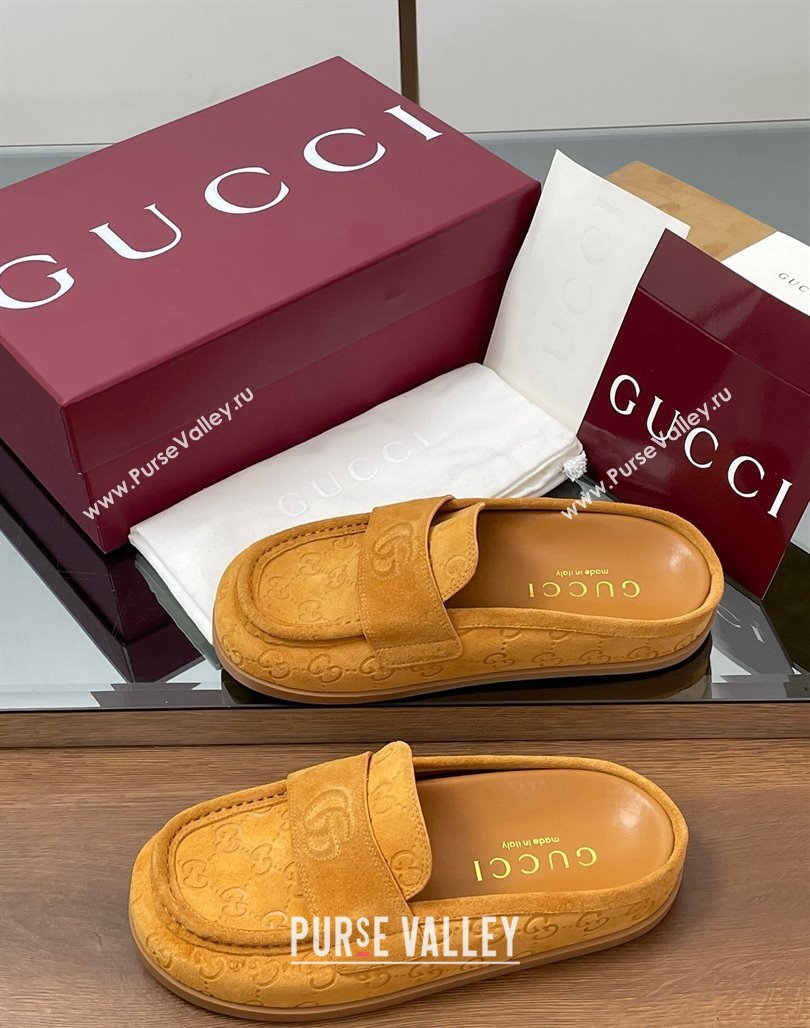Gucci GG Suede Flat Mules with Double G Yellow 2025 ‎817468 (MD-250423107)