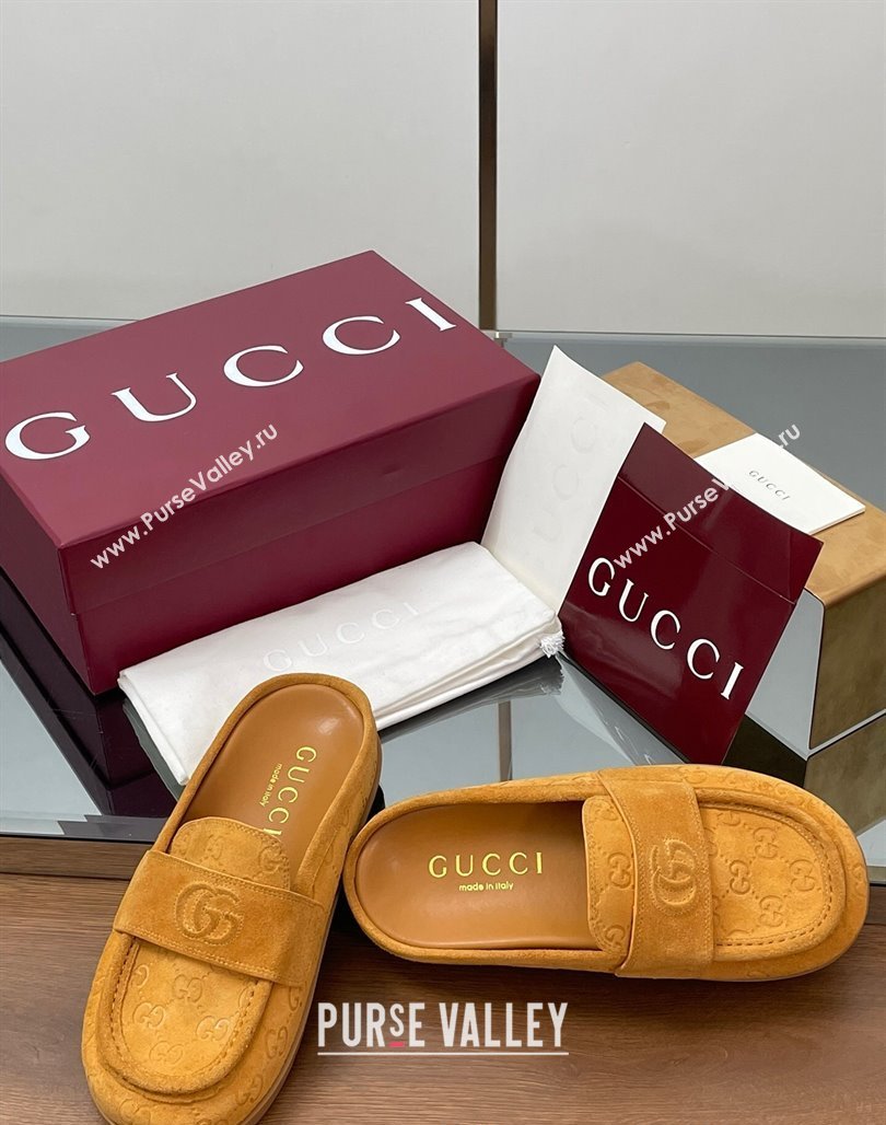 Gucci GG Suede Flat Mules with Double G Yellow 2025 ‎817468 (MD-250423107)