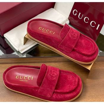 Gucci GG Suede Flat Mules with Double G Red 2025 ‎817468 (MD-250423108)