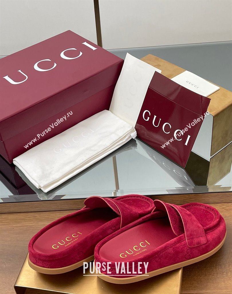 Gucci GG Suede Flat Mules with Double G Red 2025 ‎817468 (MD-250423108)