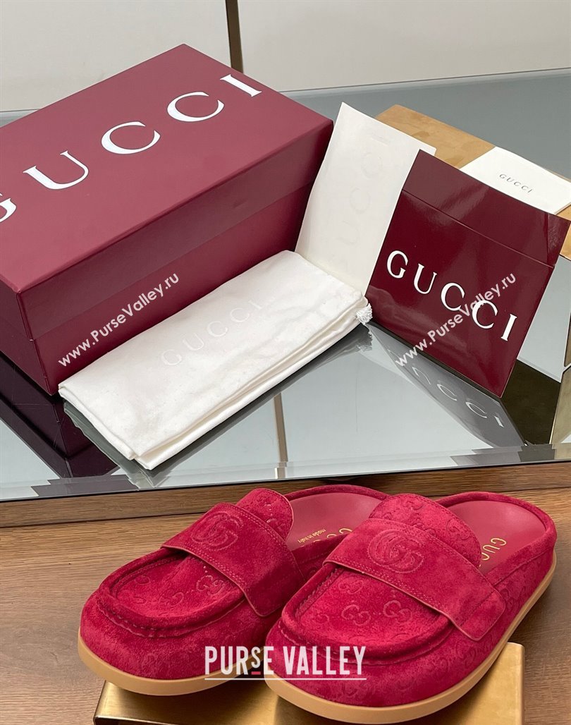 Gucci GG Suede Flat Mules with Double G Red 2025 ‎817468 (MD-250423108)
