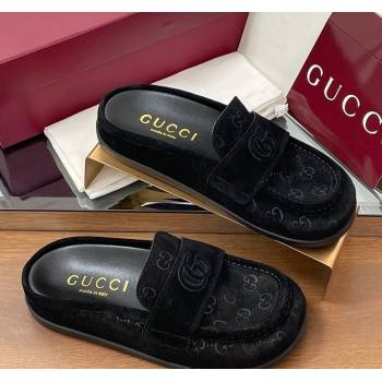 Gucci GG Suede Flat Mules with Double G Black 2025 ‎817468 (MD-250423109)