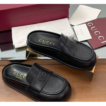 Gucci GG Leather Flat Mules with Double G Black 2025 ‎817468 (MD-250423110)