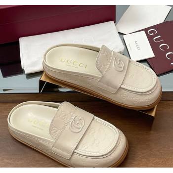 Gucci GG Leather Flat Mules with Double G White 2025 ‎817468 (MD-250423111)