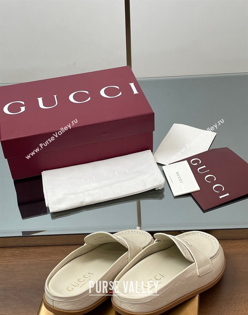 Gucci GG Leather Flat Mules with Double G White 2025 ‎817468 (MD-250423111)