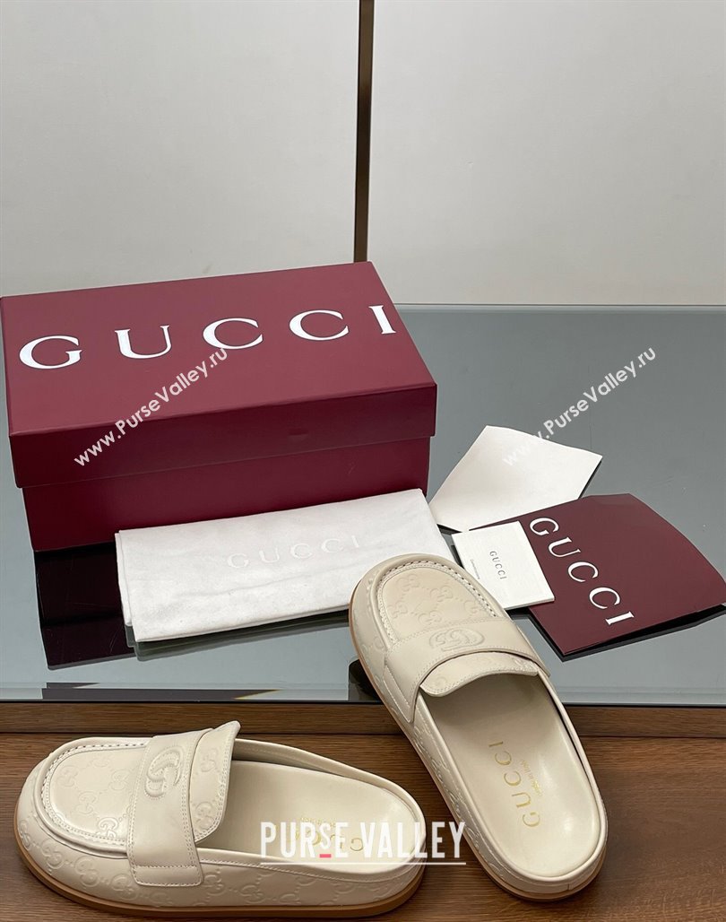 Gucci GG Leather Flat Mules with Double G White 2025 ‎817468 (MD-250423111)
